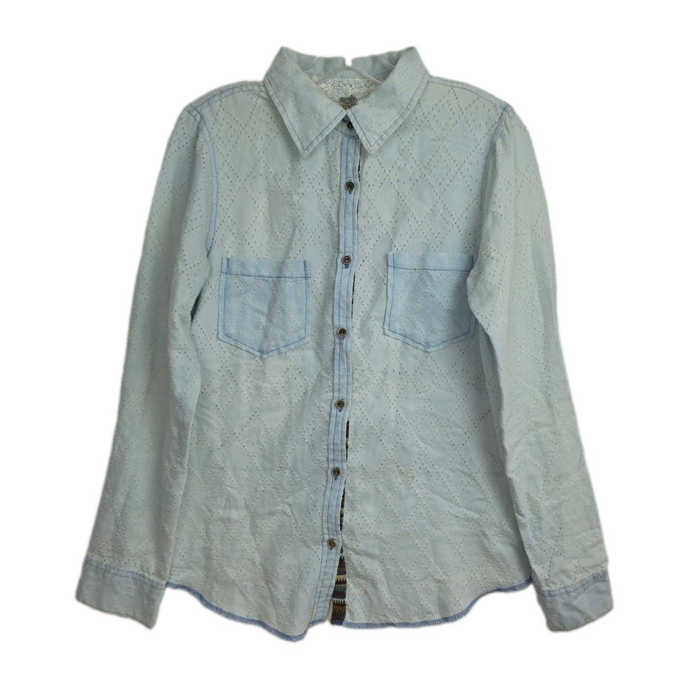 Gimmicks‎ BKE Button-Up Shirt Women's M Blue w/ Big Patchwork Star, Long Sleeves